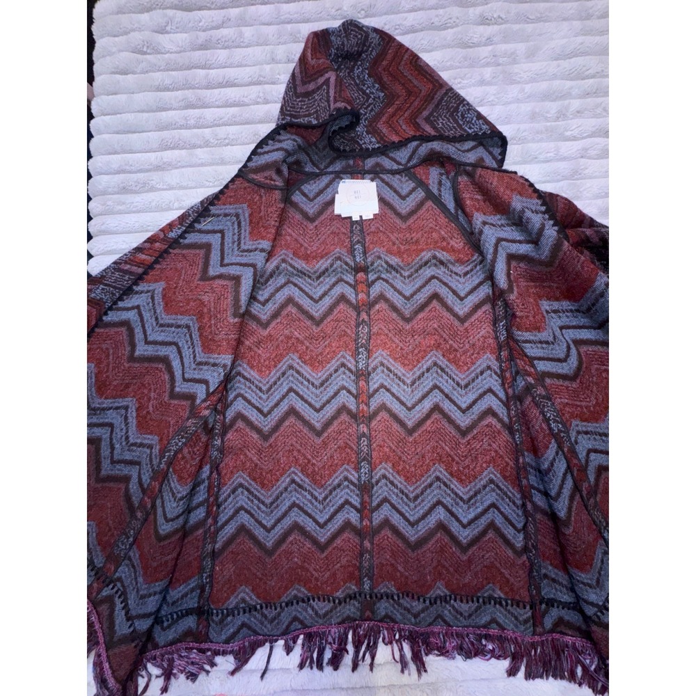 Anthro Hei Hei Mesilla Jacquard Fringe Hood Cardigan Oversized XS/S Western - Picture 13 of 16